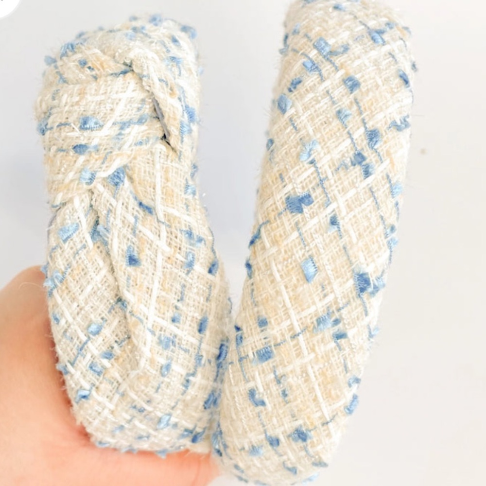 Anthropologie Elegant Blue/ Cream Tweed Headband.only ivory low knot available